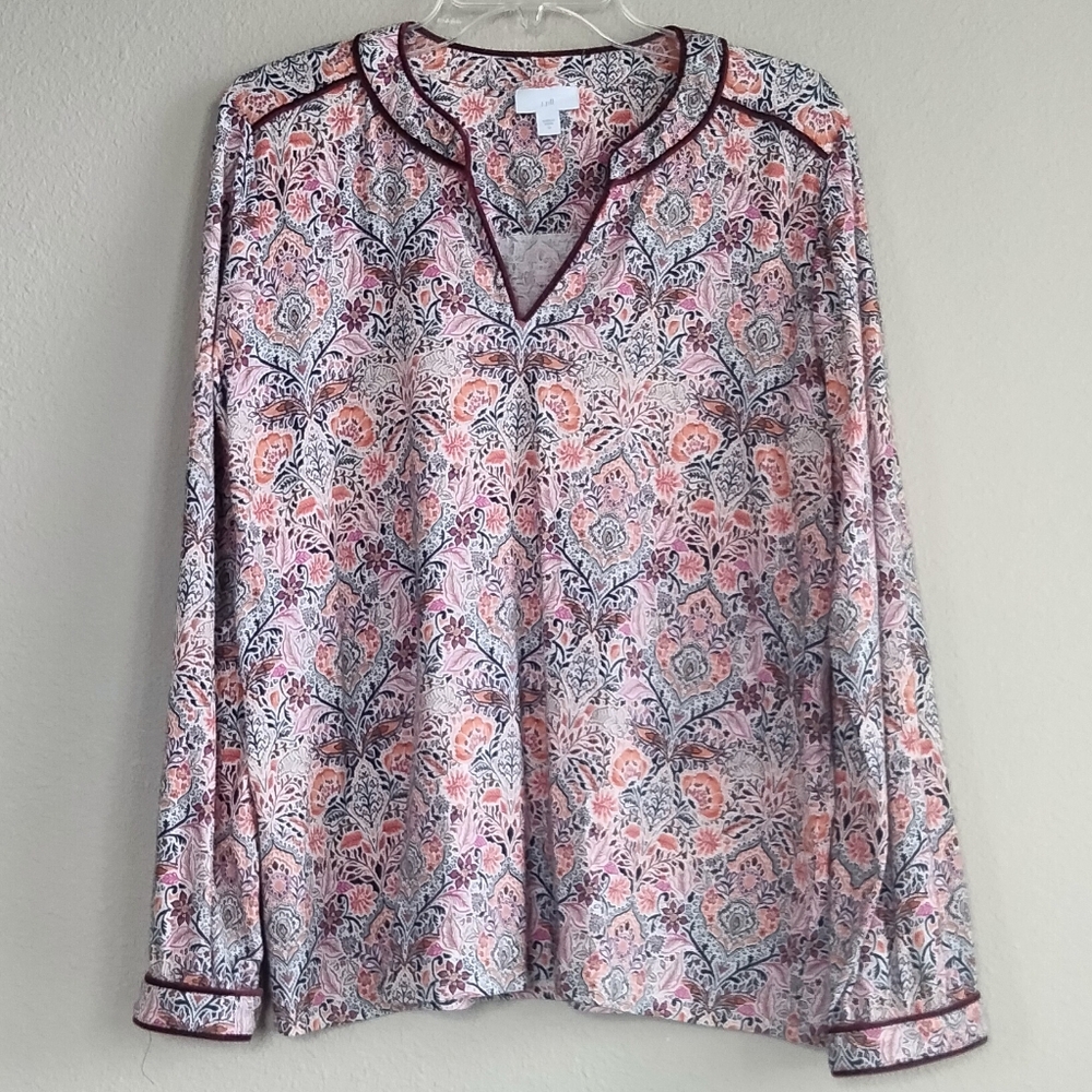 J. Jill Size Medium Floral Top With Velvet Detailing - Picture 8 of 12